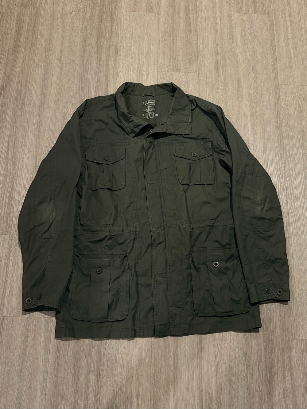 LL Bean Utility Field Jacket Men Large Green Olive Multi Pocket  Zip Snap